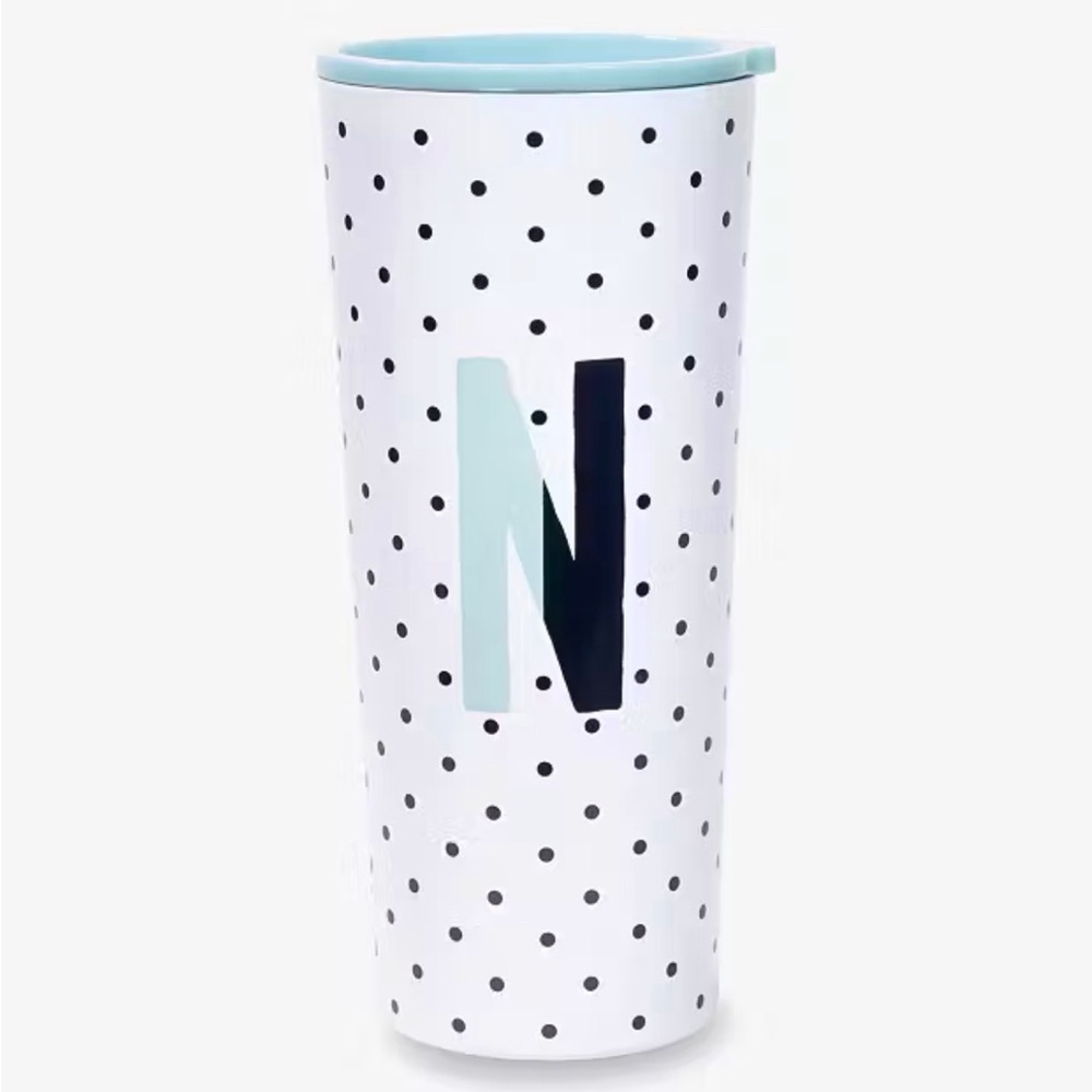Kate Spade Black and White Polka‎ Dot Tumbler letter N